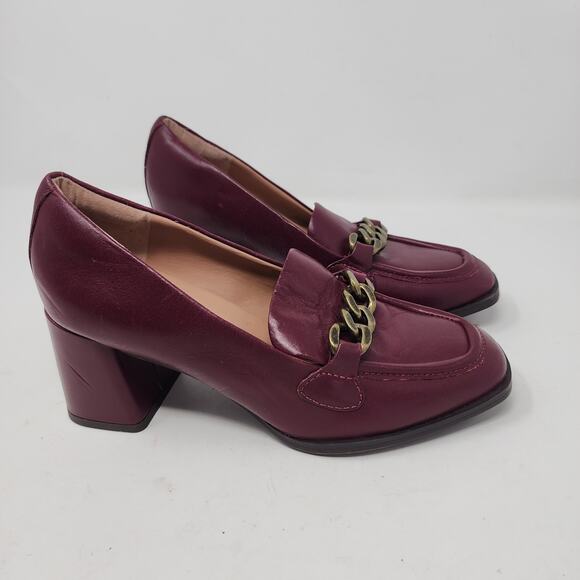 Nordstrom's Bernice Block Heels Chain Detail Leather Loafers Burgundy Leather 6 - Picture 2 of 11